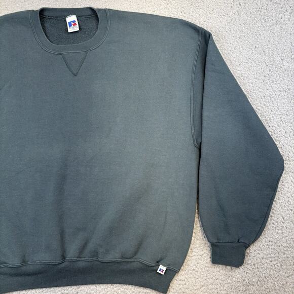 Russell Athletic Crewneck Blank Sweatshirt Forest Green 2XL VTG Y2K Faded Grunge - Picture 3 of 9
